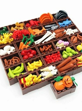 兼容乐高小颗粒积木食物水果苹果木框moc场景DIY木盆搭益智儿童