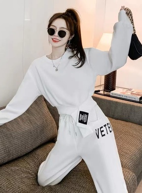 2023年春秋季休闲运动套装女时尚少女洋气减龄短款卫衣长裤两件套