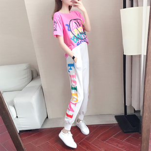 女夏季 宽松时尚 2024年夏装 韩版 洋气休闲跑步服两件套 新款 运动套装