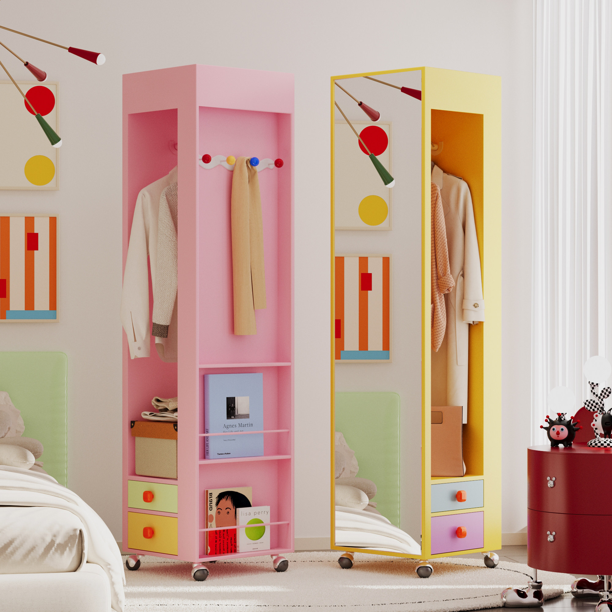 有家造物移动全身镜柜多巴胺梳妆镜挂衣柜卧室衣帽柜穿衣镜落地镜