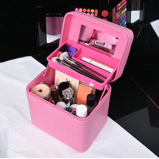 新款化妆包女大中小号容量收纳包护肤品收纳箱盒纯色简约立体硬壳