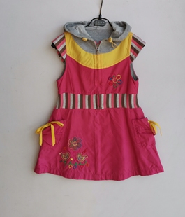 marico蓝色粉色卡通印花帽衫马甲裙女童连衣裙110-140