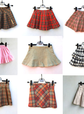 左上左下有货  童装春秋款薄毛呢女童短裙格子裙半身裙80-90