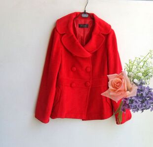 无细节图秋冬加厚红色毛呢外套韩版羊绒大衣女装款155-165