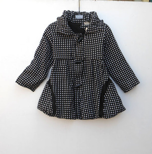 春秋款童装黑色豆点羊角扣毛呢大衣女童韩版呢外套110-120CM