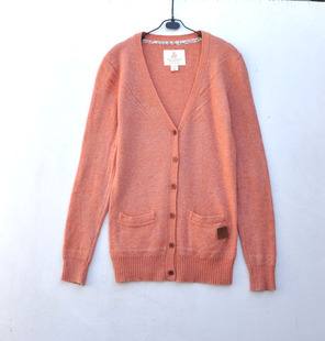 26-222小熊羊绒衫橘色湖蓝色平针纽扣开衫外套毛衣大码165-175