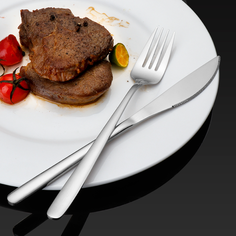食品级304不锈钢牛排刀叉盘子套装家用韩式西餐叉勺子餐具三件套