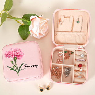 花卉印花首饰盒收纳包项链镯子手串收纳袋手饰手链便携旅行收纳盒