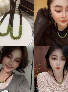 复古新中式墨绿色天然石串珠项链小众设计款气质锁骨链女脖子配饰