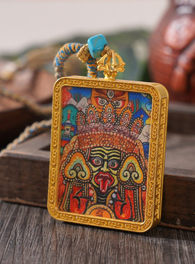 藏族扎基拉姆唐卡方牌项链民族风财神文殊菩萨吊坠女毛衣链配品