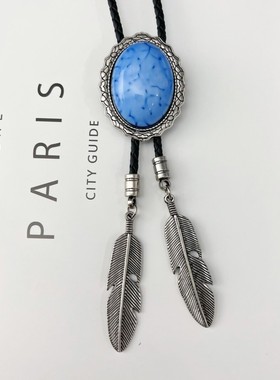 复古英伦牛仔波洛领带男士蓝宝石项链衬衫领结领绳配饰女毛衣链长