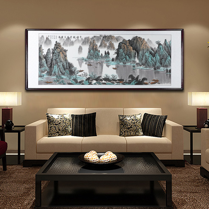 手绘名人水墨画白雪石千峰竞秀山水画客厅办公室装饰中式带框壁画