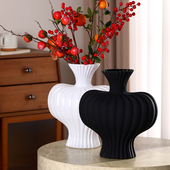30cm大号北欧轻奢玻璃花瓶客厅卧室插花装 饰品黑白简约竖条纹造型