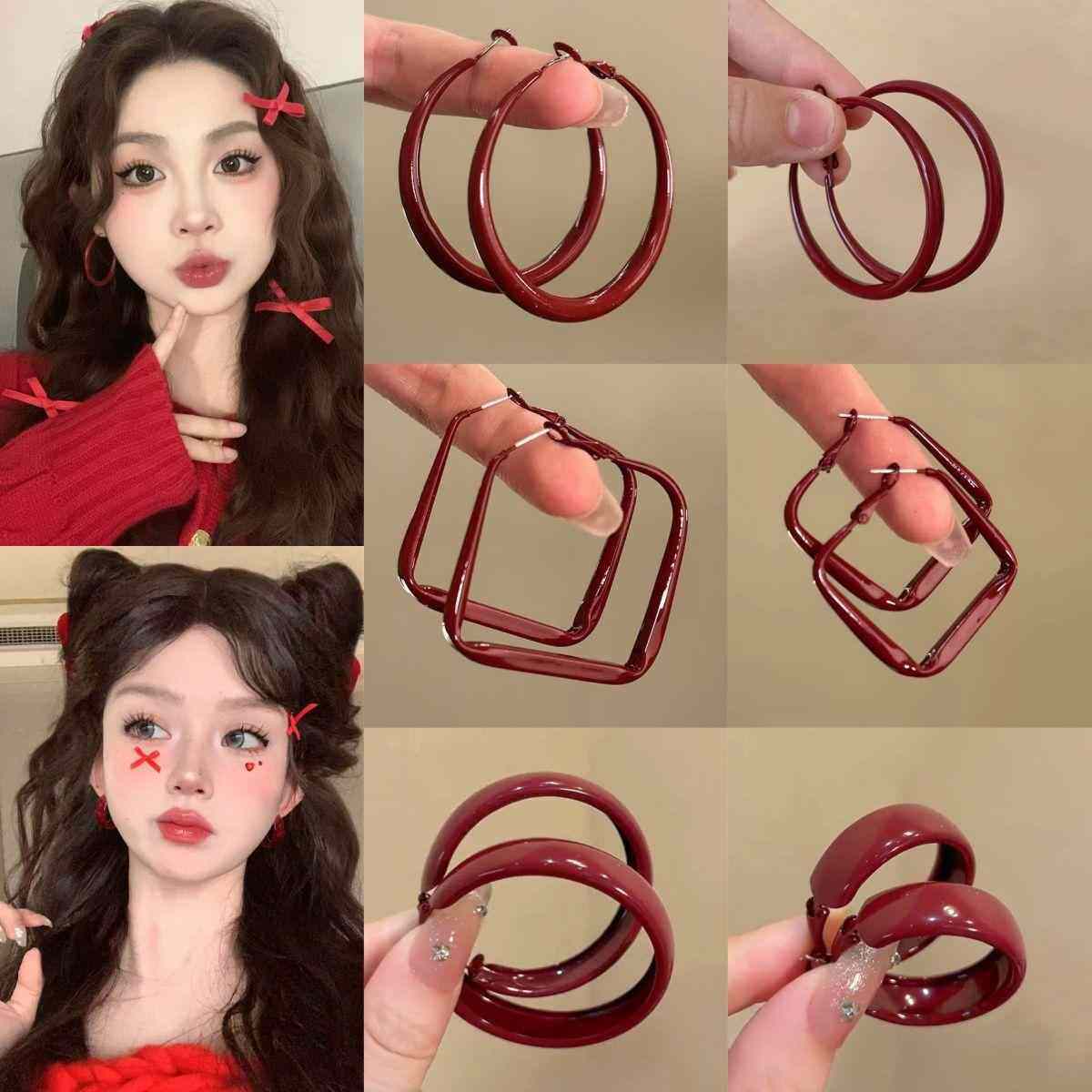 浪漫不止_复古安可拉红几何圈圈耳环女ins港风气质高级感显白耳饰,饰品/流行首饰/时尚饰品新,耳环,淘宝优惠券,粉丝福利购,淘宝优惠卷