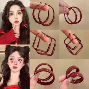 浪漫不止_复古安可拉红几何圈圈耳环女ins港风气质高级感显白耳饰