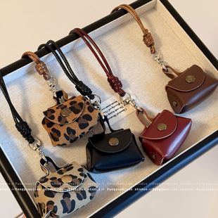 包藏心动 复古豹纹皮质零钱包项链女长款毛衣链收纳包包挂脖配饰