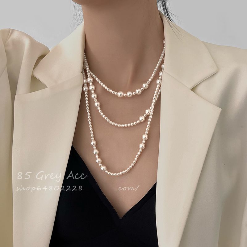 施家珍珠叠戴项链女2025新款爆款多层复古气质毛衣链高级感锁骨链