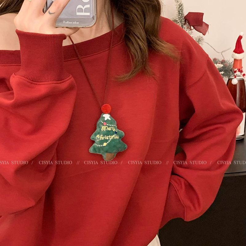 圣诞小熊_可爱毛绒毛衣链女春天玩偶萌宠气质百搭长款项链高级感