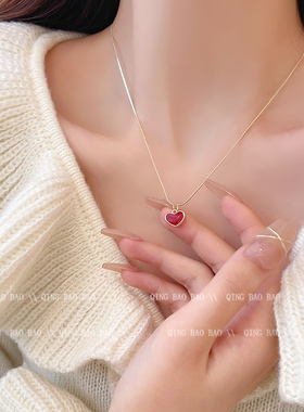 红色滴釉爱心吊坠项链