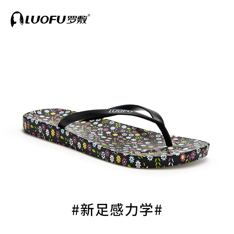罗敷LUOFU人字拖女夏文艺小碎花外穿防滑夹趾厚底度假沙滩凉拖鞋