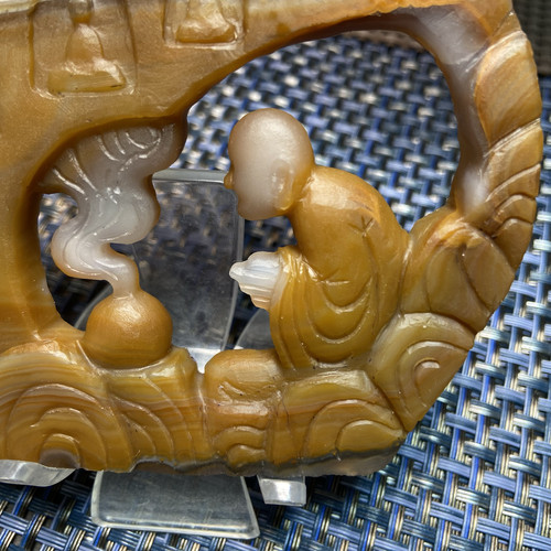 玛瑙雕刻意境悟道摆件精工收藏一物一图巴西玛瑙工艺品