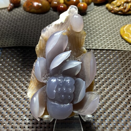 玛瑙玉髓雕刻紫莲花摆件香插一物一图巴西乌拉圭紫玛瑙收藏