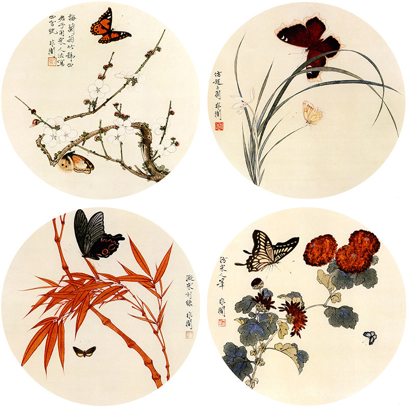 于非闇梅兰竹菊工笔画白描底稿国画团扇宫扇临摹图样高清打印底稿