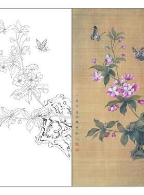 国画工笔小品斗方线描打印稿