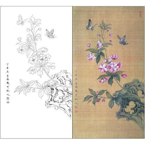 国画工笔小品斗方线描打印稿
