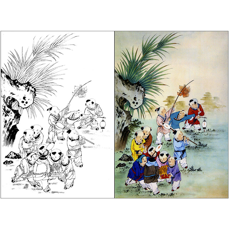tp367工笔画童趣白描底稿国画临摹线描画稿练习勾线实物打印稿