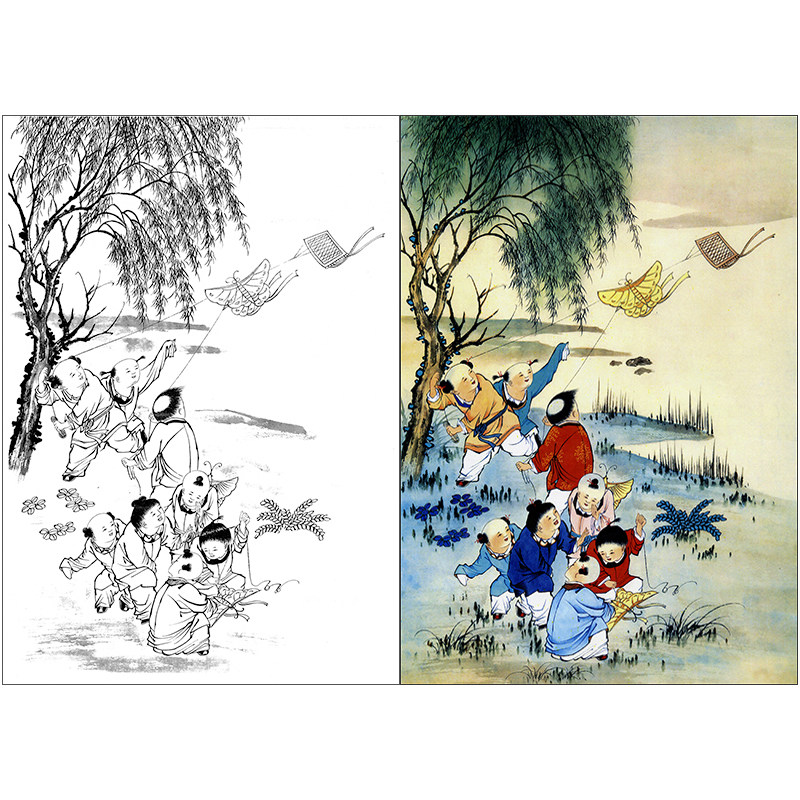 tp368工笔画人物画临摹画稿白描底稿国画童趣画素材实物打印稿