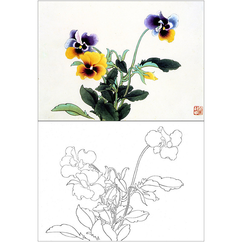 xp33初学者工笔花鸟画白描底稿国画花鸟小品临摹图样线描画打印稿