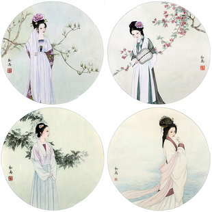 李新禹工笔仕女图白描底稿国画临摹线描画稿练习勾线实物打印稿