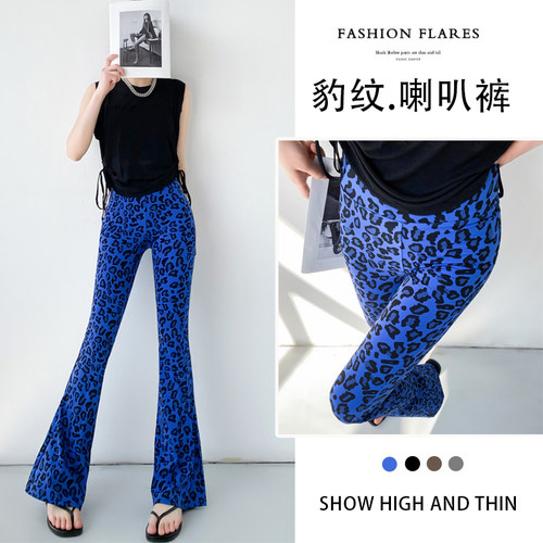 豹纹微喇叭裤女新款高腰显瘦2025新款爆款健身马蹄阔腿裤瑜伽裤子