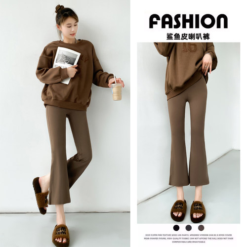 喇叭裤女高腰显瘦黑色2025新款爆款高腰小个子微喇鲨鱼皮打底裤子