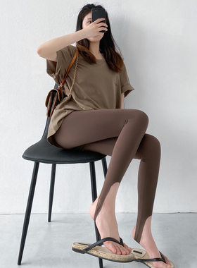 踩脚鲨鱼裤春夏薄款女显瘦2026新款弹力健身瑜伽外穿可可色打底裤