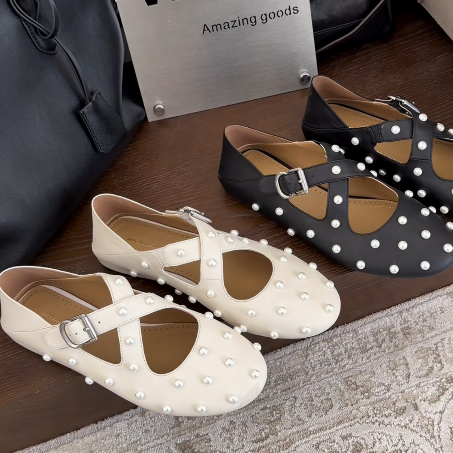 WM6珍珠豆豆鞋女平底欧货欧洲站2026春季新款一字扣带真皮单鞋潮,女鞋,乐福鞋（豆豆鞋）,淘宝优惠券,粉丝福利购,淘宝优惠卷