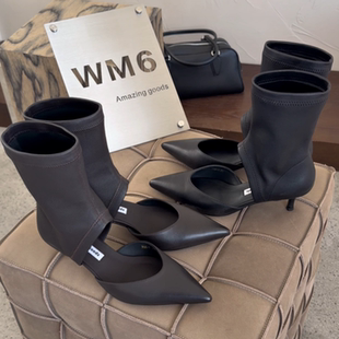 WM6性感真皮尖头细跟短靴女2026春季新款欧货欧洲站高跟瘦瘦靴潮