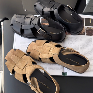 WM6编织镂空罗马凉鞋女2026春新款欧货欧洲站包头低跟百搭休闲鞋