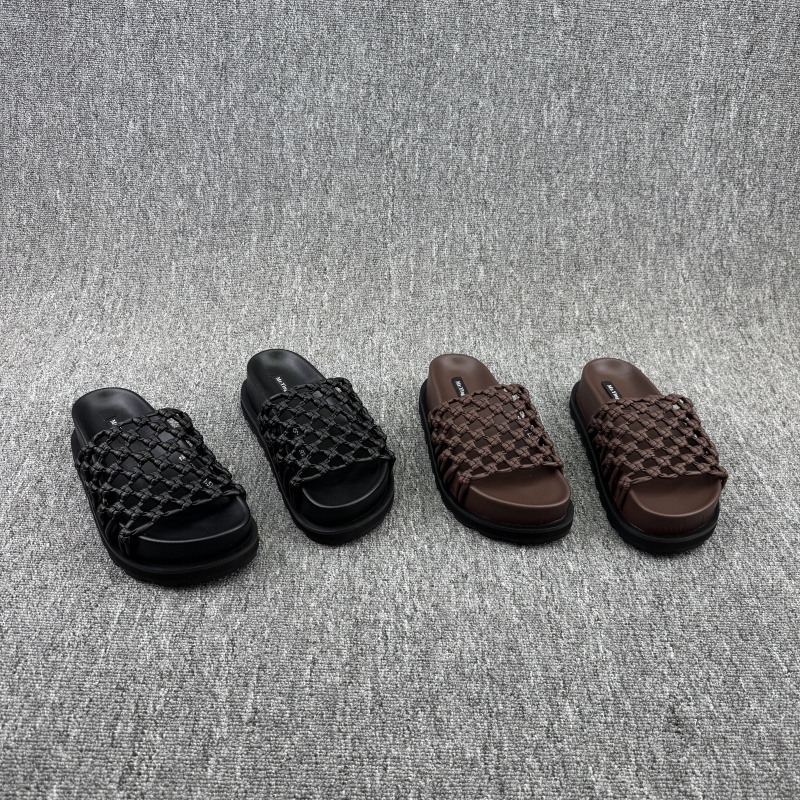 厚底松糕鞋编织牛皮露趾一字拖鞋