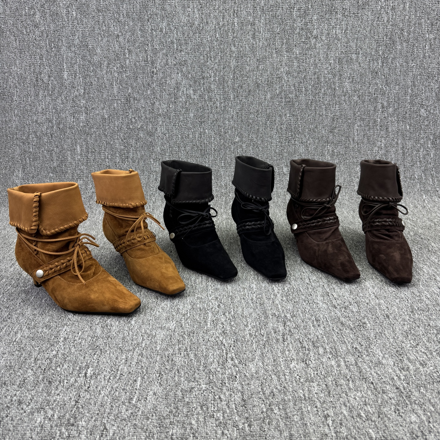 方头细跟高跟马丁靴蝴蝶结短靴