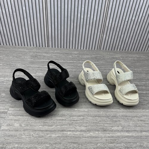 水钻松糕底增高露趾休闲凉鞋女
