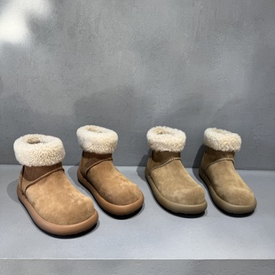 先峰名典欧货欧洲站真皮女2025冬季 羊羔毛雪地靴加绒平底短靴 新款