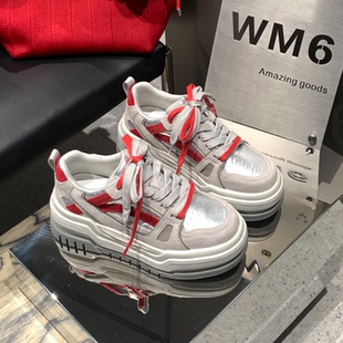 WM6欧货欧洲站2026春季新款真皮松糕底板鞋女厚底休闲拼色运动鞋
