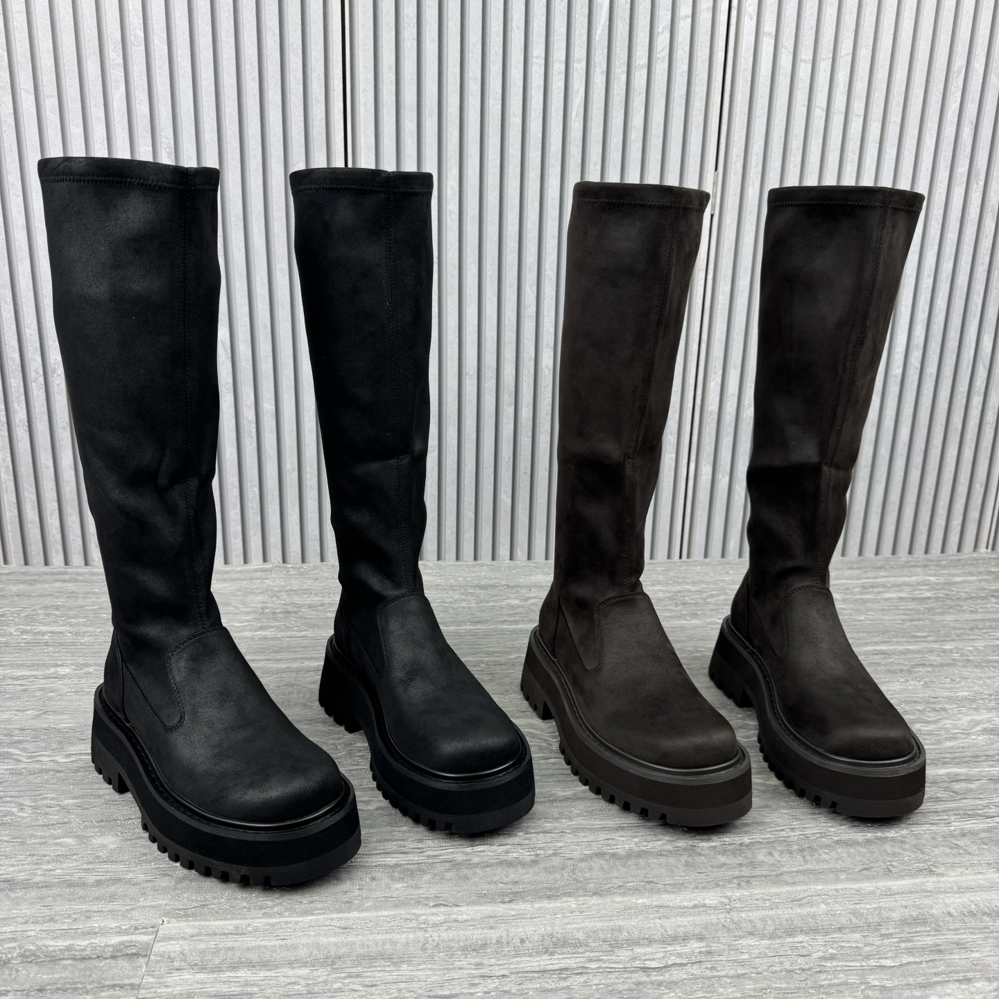 新款高跟粗跟弹力靴套筒高筒长筒