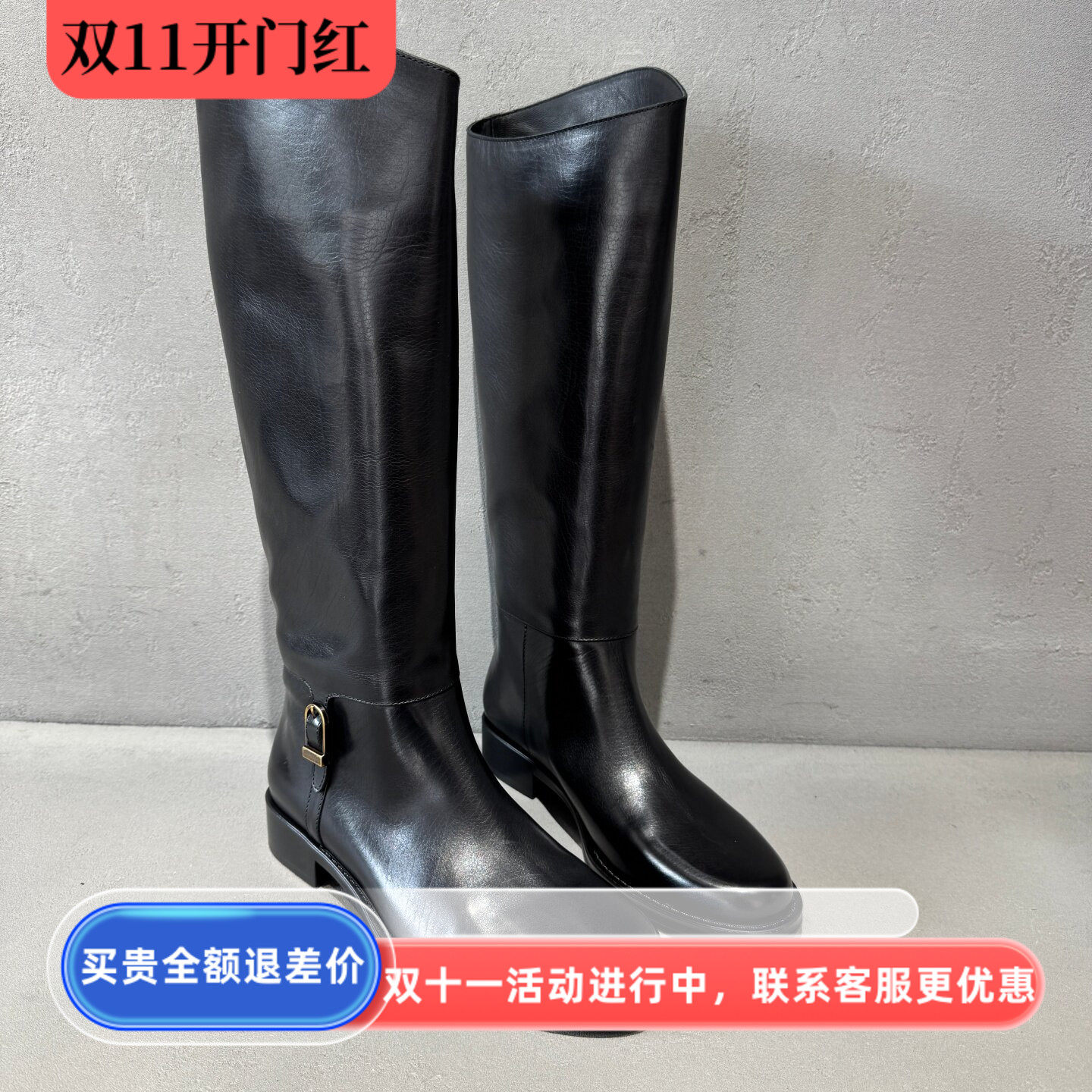 真皮高筒平底显瘦骑士长靴女