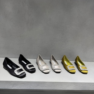 2026春季新款欧货欧洲站法式风水钻方扣乐福鞋女平底绸缎气质女鞋