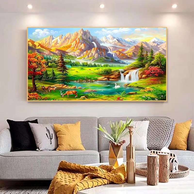 玄关金山聚宝盆山水风景数字油画