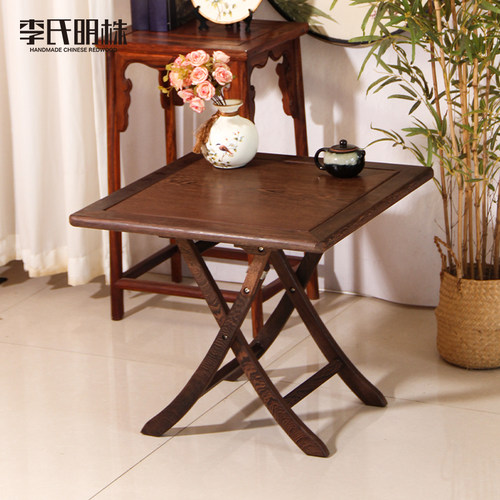 红木家具非洲鸡翅木餐桌茶桌折叠桌靠边站饭桌原木正方形桌学习桌
