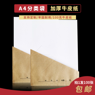 100个装 厂家批发分类资料包角袋斜口梯形袋定制 牛皮纸三角文件袋